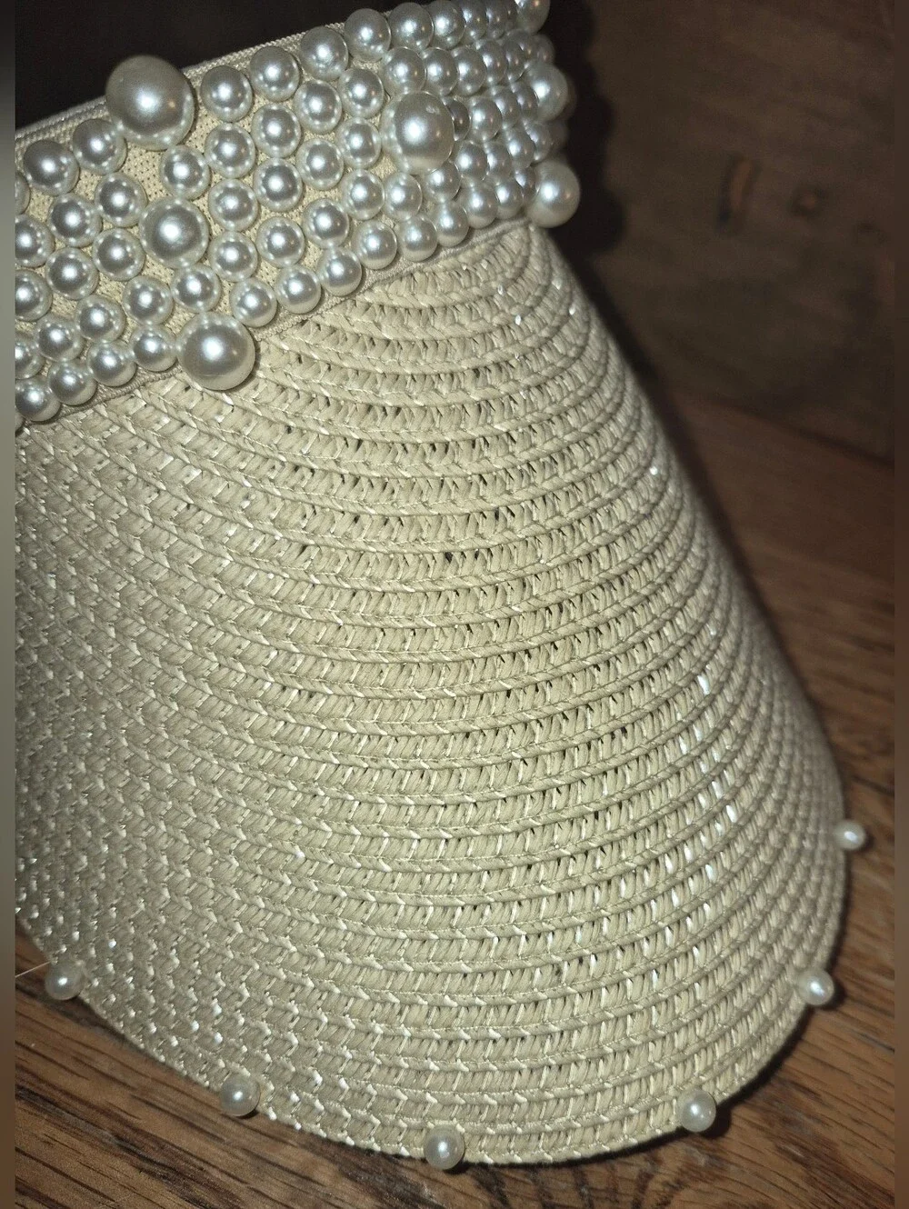 Cracker Barrel Cream Pearl Trim Sun Visor
